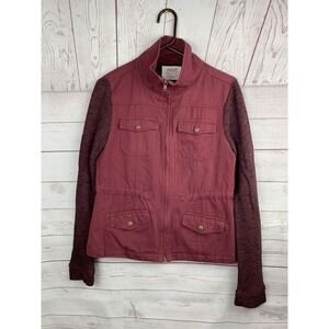 Ashley by 26 International Utility Jacket Womens M Burgundy Mixed Media Knit